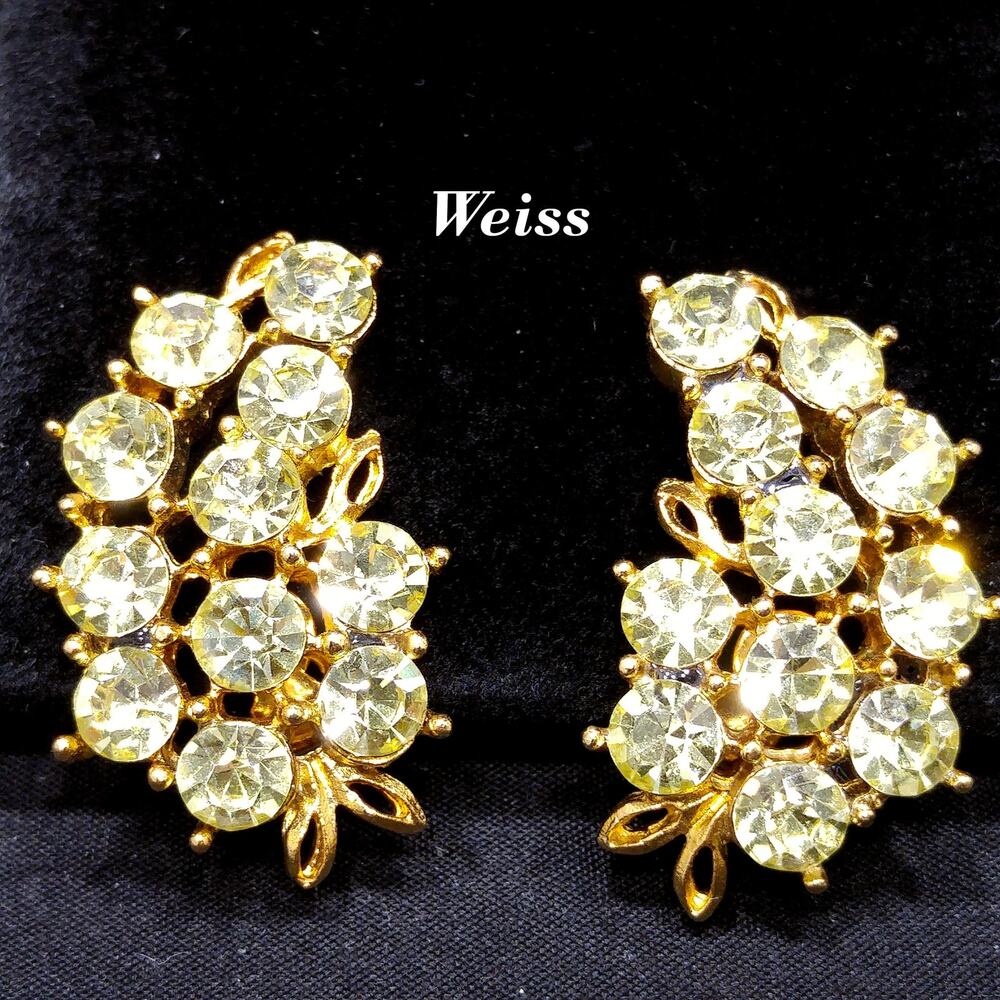 Weiss Light Jonquil Rhinestone Earrings, Gold Plated, Ear Climber, 1960s